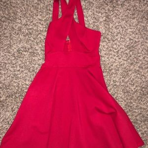 Cross halter red dress